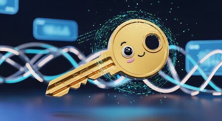 Golden Key with Digital Network.