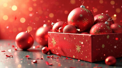 Festive Red Christmas Ornaments in Decorative Box