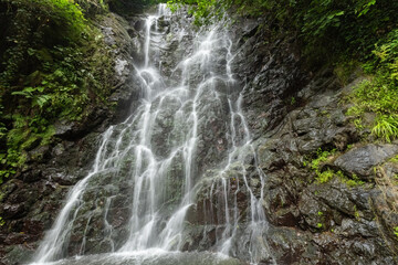 Beautiful mountain waterfall view from the bottom in Georgia