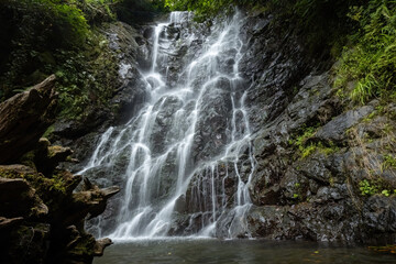 Beautiful mountain waterfall view from the bottom in Georgia