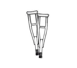 A simple black and white illustration of medical crutches. Clean and minimal design, representing injury recovery or healthcare. Great for medical or educational use.