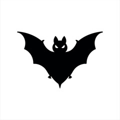 A simple glyph-style Halloween bat icon in solid black with white background, featuring a flying bat silhouette with spread wings, ideal for holiday graphics, spooky themes, and festive branding