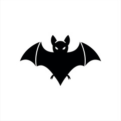 A simple glyph-style Halloween bat icon in solid black with white background, featuring a flying bat silhouette with spread wings, ideal for holiday graphics, spooky themes, and festive branding
