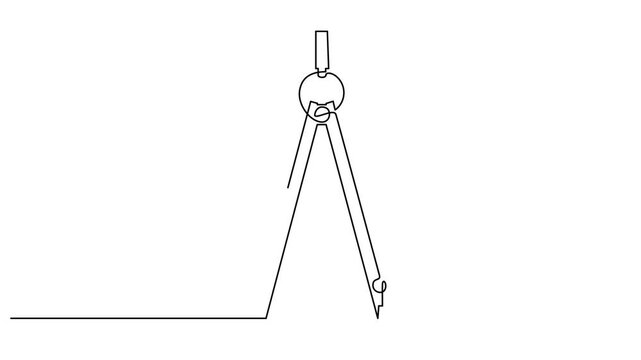 Animated self drawing of single continuous line draw compass stationery tool. Animation video
