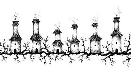 Small houses on branches illustration