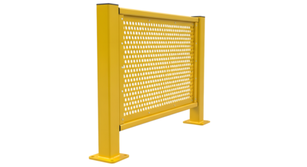 Yellow Metal Safety Barrier with Perforated Panel on White Background