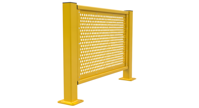 Yellow Metal Safety Barrier with Perforated Panel on White Background