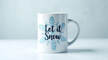 A clean white mug isolated on white background, featuring a delightful let it snow design, embodies the magic of winter and the anticipation of a cozy, snowfilled holiday