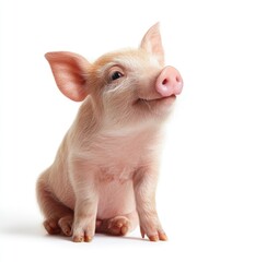 Fototapeta premium Smiling piglet portrait on white background for design or commercial use