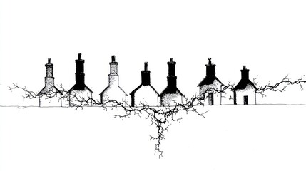 Ink drawing row houses