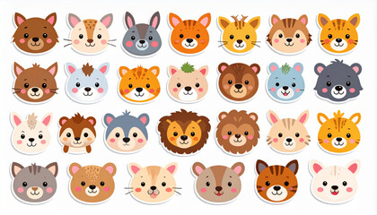 Fototapeta premium Quirky Sticker-Style Animal Faces