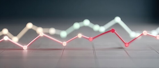 Futuristic Glowing Financial Chart Macro Close Up with White and Red Lines on Gradient Gray Background