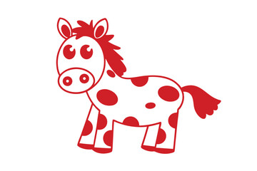 Adorable red dotted horse stands with playful charm on a plain white surface