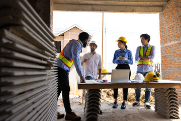 Meeting Professional engineering teamwork : Ethnic diversity worker people, Success teamwork. Group of professional engineering people wearing hardhat safety helmet meeting discussion in new project