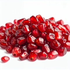 Vibrant Pomegranate Seeds Heap on White Backdrop, a Showcase of Natural Goodness