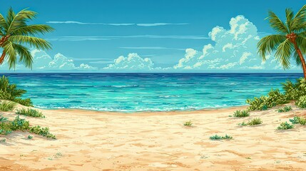 Fototapeta premium Pixel Art Tropical Beach Scene
