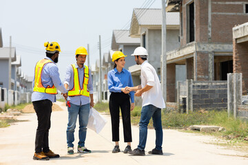 Meeting Professional engineering teamwork : Ethnic diversity worker people, Success teamwork. Group of professional engineering people wearing hardhat safety helmet meeting discussion in new project