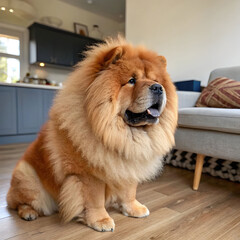 A dignified Chow Chow with a lion-like mane, fluffy coat, deep-set eyes.