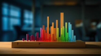 3d colored bar graph,dynamic data visualization,colorful statistics infographic,glowing digital display,modern analytics dashboard,sleek minimalist design,reflective glass surface,dark moody atmospher