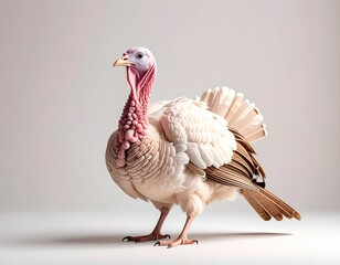Majestic Domestic Turkey with White and Brown Plumage Standing Proudly