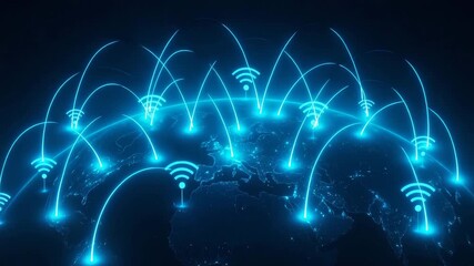 A digital illustration of wireless connections across the globe, showcasing the interconnectedness of modern technology. - Powered by Adobe