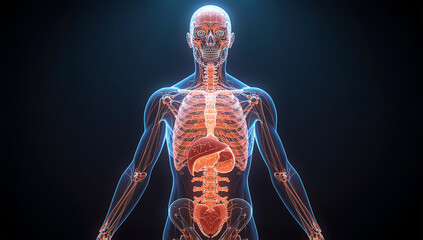 3D Human Anatomy with Skeleton Organs and Nervous System Visualization