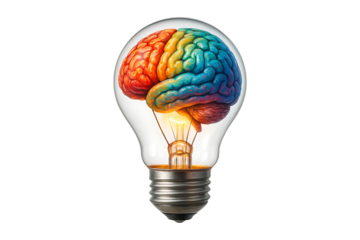 Creative Brain Light Bulb Isolated on a Transparent Background