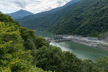 Dam aerial view on the river