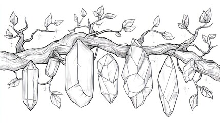 Crystals hanging from branch