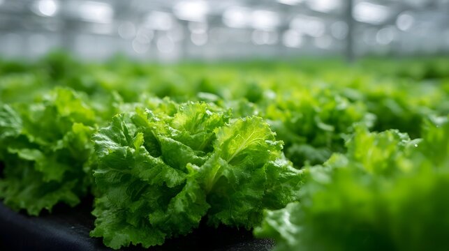Fresh green lettuce growing in a modern hydroponic greenhouse showcasing sustainable agriculture and healthy produce