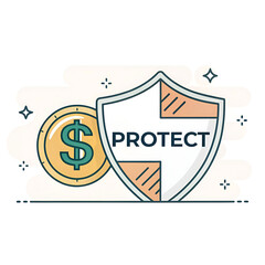 flat safe and dollar sign with the word protect