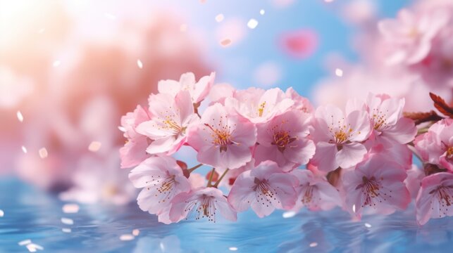sakura cherry blossoms, delicate pink flowers, floral blooms, soft focus, bokeh background, ethereal, serene, tranquil, dreamlike, pastel colors, natural lighting, natural beauty, intricate details, l
