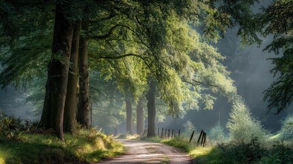 Sunlit Path Through Lush Forest