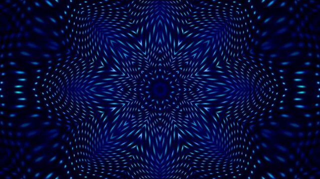 Kaleidoscope mandala animation with blue seamless abstract patterns and symmetrical motion