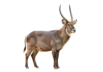 Obraz premium Full shot of a waterbuck standing in profile view against a black background.