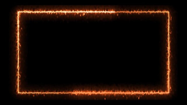 Neon glowing fire flame rectangle border frame animation on black background