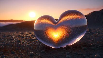 Fototapeta premium Symbol of love on a cold rocky ground