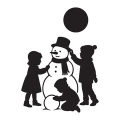 Children Building Snowman Christmas Silhouette
