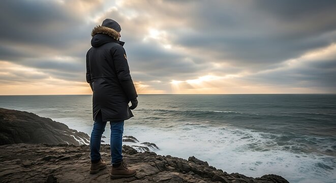 Person Contemplating Ocean View. - Powered by Adobe
