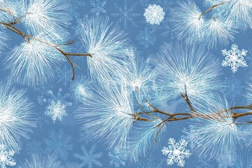 Naklejka premium Winter Branches with Snowflakes on Blue Background