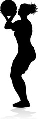 Silhouette of athletic woman female basketball player with basketball ball. Sports concept.