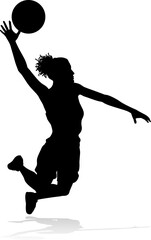 Silhouette of athletic woman female basketball player with basketball ball. Sports concept.