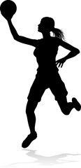 Silhouette of athletic woman female basketball player with basketball ball. Sports concept.
