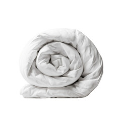 Obraz premium Rolled white duvet with fabric folds isolated on a transparent background bedding
