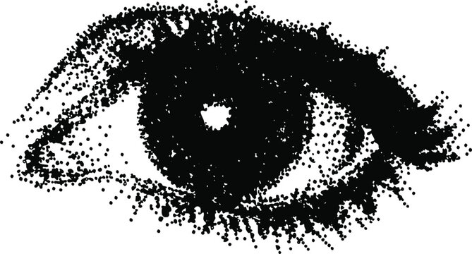 eye in halftone stipple effect for urban design vector. vintage stipple photocopy effect, with retro grainy texture. Vector illustration for grunge psychedelic surreal poster. Eps 10
