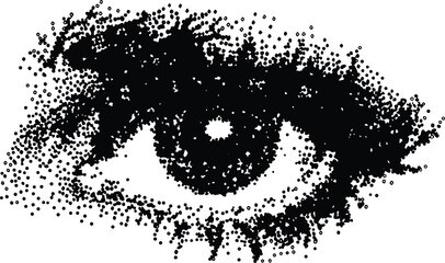 Scared eye in halftone stipple effect for urban design vector. grunge Vector illustration in vintage photocopy style for gothic surreal poster or banner. Eps 10