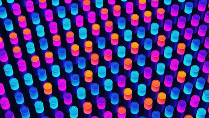 Colorful Abstract Pattern of Neon Lights with Vibrant Blue, Pink, and Orange Hues on Dark Background