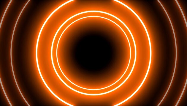 Abstract neon orange circles on black background