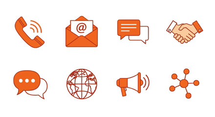 Connect with ease using these communication icons, perfect for global business, messaging, partnerships, and reaching customers with announcements and promotions