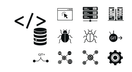 Streamline Development with a Set of DevOps Icons Showcasing Git, Databases, Servers, and Debugging for Scalable and Efficient Workflow Solutions
